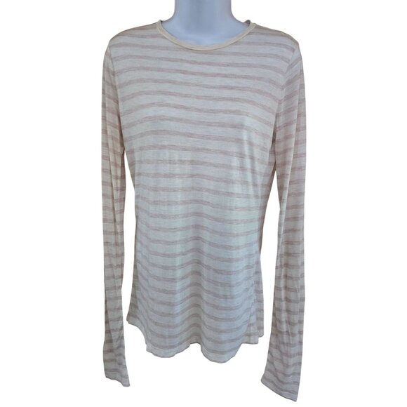 Striped Long-Sleeve Lightweight T-Shirt By Vince Beige & Pink soft cottagecore - Picture 2 of 4